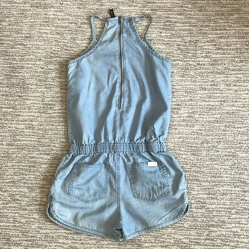 JOE'S Kids Chambray Tencel Denim Floral Embroidered Tank Romper Girls Size 10